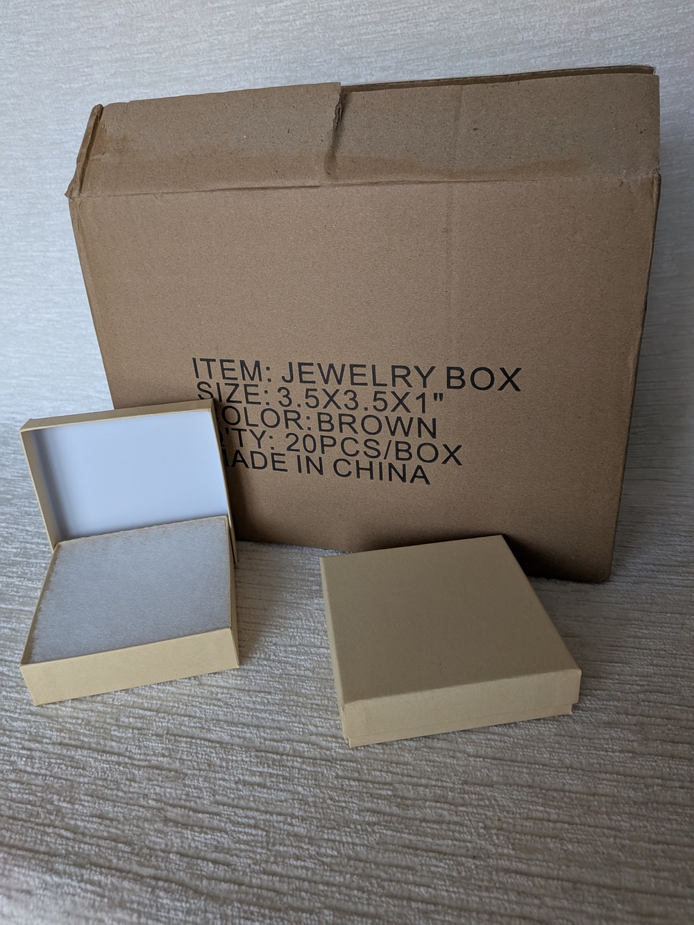 Tan Jewelry Gift Boxes With Polyfil - Case Of 20 3.5"X3.5"X1"